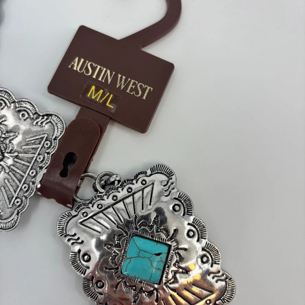 Austin West Concho Chain Belt Women M/L Silver Turquoise Western Boho Adjustable